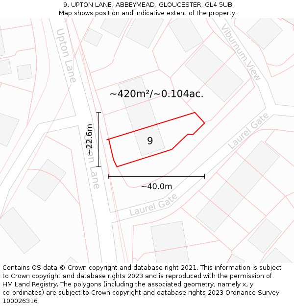 9, UPTON LANE, ABBEYMEAD, GLOUCESTER, GL4 5UB: Plot and title map