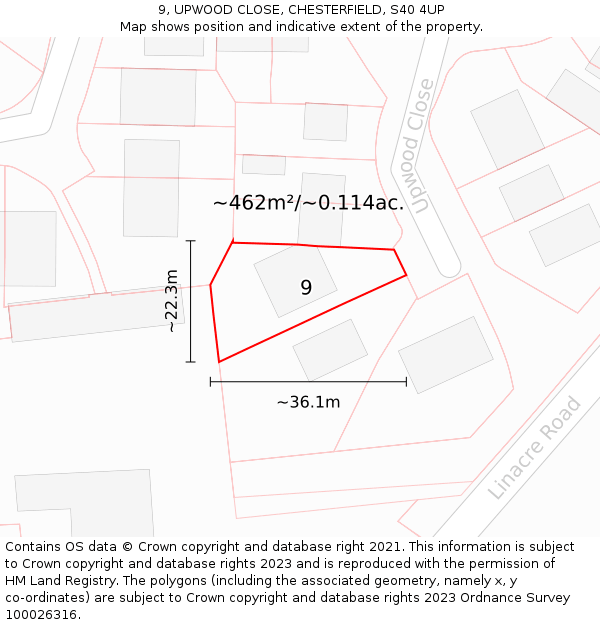 9, UPWOOD CLOSE, CHESTERFIELD, S40 4UP: Plot and title map