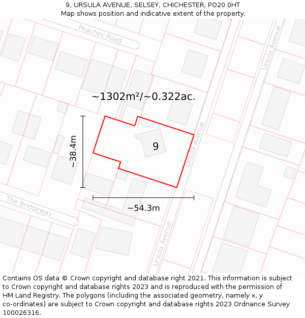 9, URSULA AVENUE, SELSEY, CHICHESTER, PO20 0HT: Plot and title map