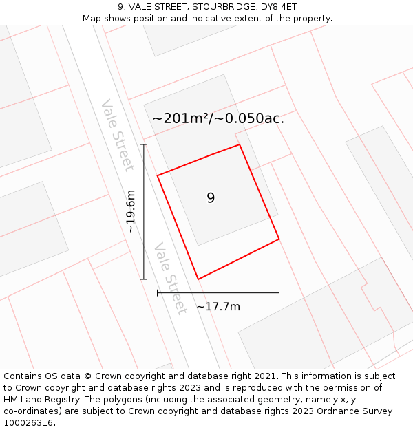 9, VALE STREET, STOURBRIDGE, DY8 4ET: Plot and title map