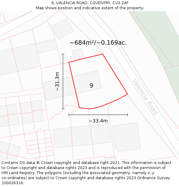 9, VALENCIA ROAD, COVENTRY, CV3 2AF: Plot and title map