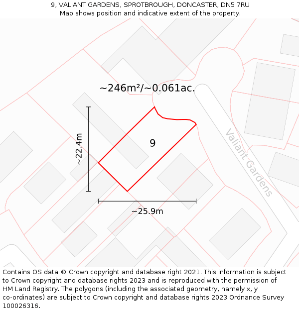 9, VALIANT GARDENS, SPROTBROUGH, DONCASTER, DN5 7RU: Plot and title map