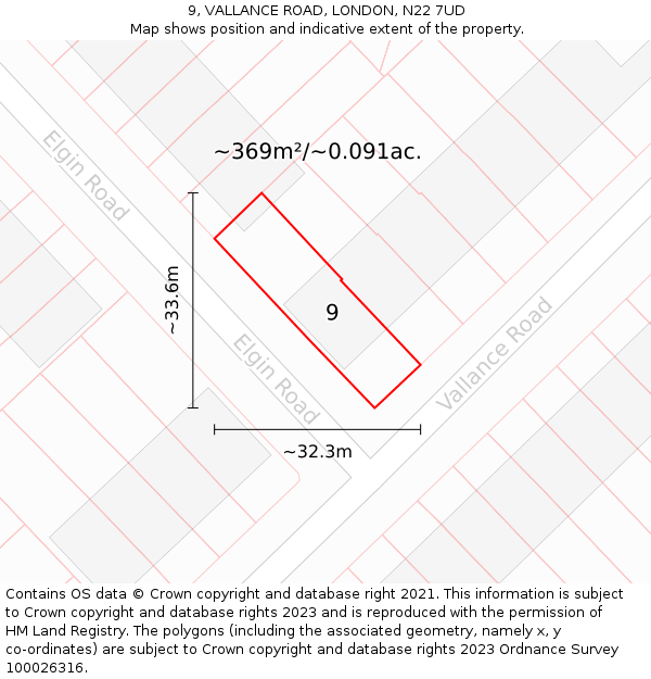 9, VALLANCE ROAD, LONDON, N22 7UD: Plot and title map