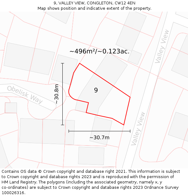 9, VALLEY VIEW, CONGLETON, CW12 4EN: Plot and title map