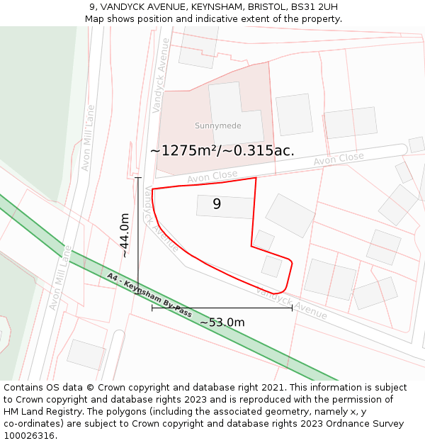9, VANDYCK AVENUE, KEYNSHAM, BRISTOL, BS31 2UH: Plot and title map
