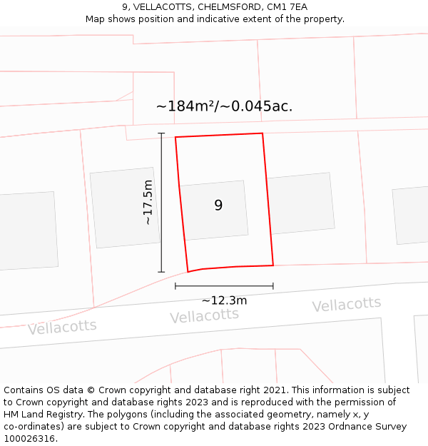 9, VELLACOTTS, CHELMSFORD, CM1 7EA: Plot and title map