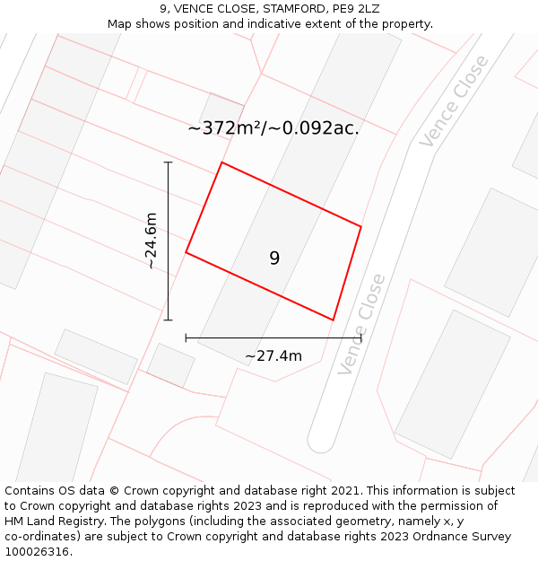 9, VENCE CLOSE, STAMFORD, PE9 2LZ: Plot and title map