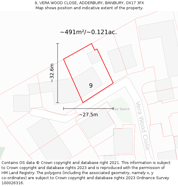 9, VERA WOOD CLOSE, ADDERBURY, BANBURY, OX17 3FX: Plot and title map