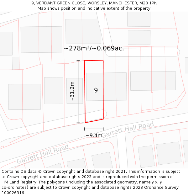 9, VERDANT GREEN CLOSE, WORSLEY, MANCHESTER, M28 1PN: Plot and title map