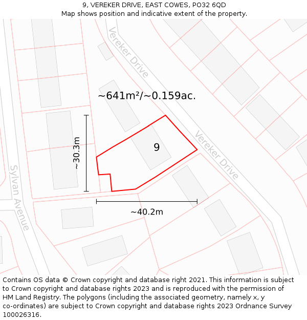 9, VEREKER DRIVE, EAST COWES, PO32 6QD: Plot and title map