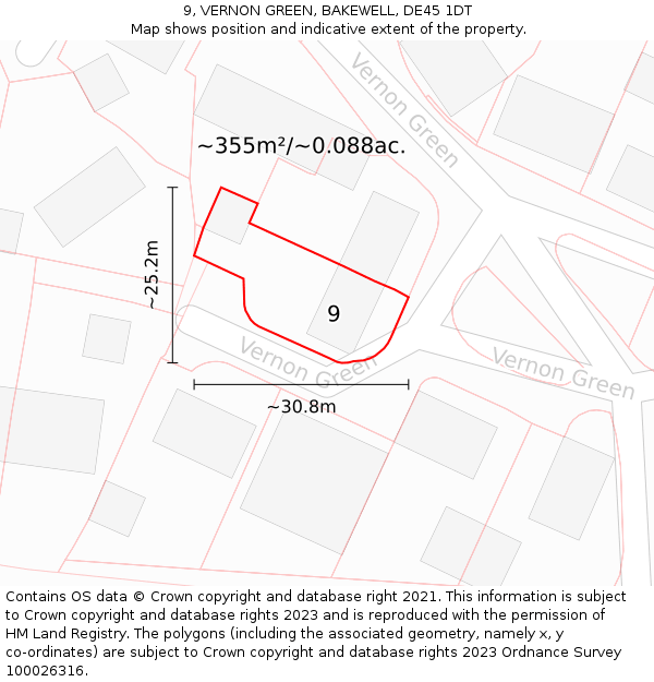 9, VERNON GREEN, BAKEWELL, DE45 1DT: Plot and title map