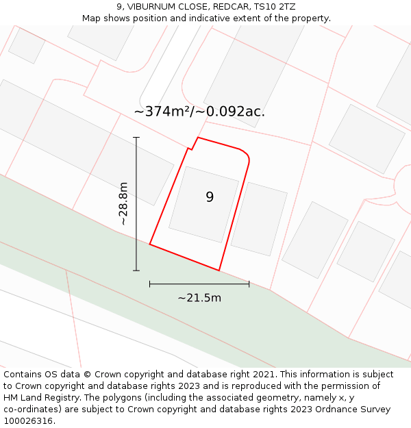 9, VIBURNUM CLOSE, REDCAR, TS10 2TZ: Plot and title map