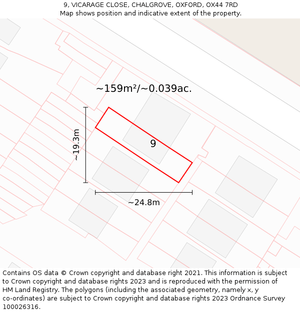 9, VICARAGE CLOSE, CHALGROVE, OXFORD, OX44 7RD: Plot and title map