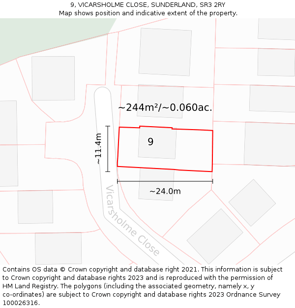 9, VICARSHOLME CLOSE, SUNDERLAND, SR3 2RY: Plot and title map