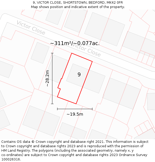 9, VICTOR CLOSE, SHORTSTOWN, BEDFORD, MK42 0FR: Plot and title map