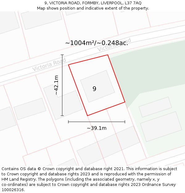 9, VICTORIA ROAD, FORMBY, LIVERPOOL, L37 7AQ: Plot and title map