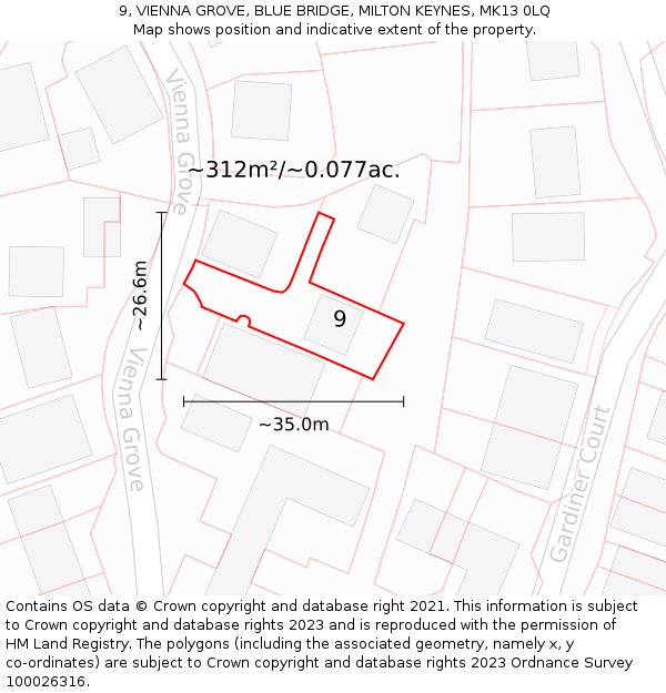 9, VIENNA GROVE, BLUE BRIDGE, MILTON KEYNES, MK13 0LQ: Plot and title map