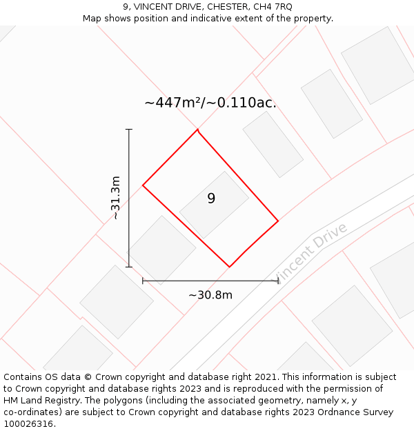9, VINCENT DRIVE, CHESTER, CH4 7RQ: Plot and title map