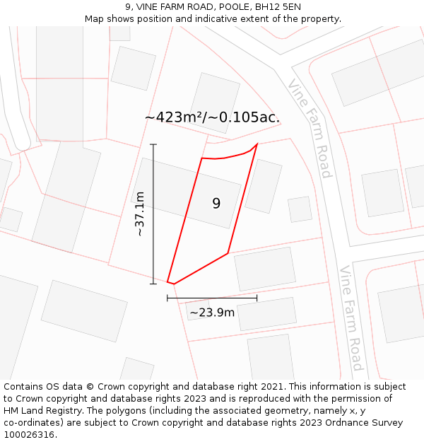 9, VINE FARM ROAD, POOLE, BH12 5EN: Plot and title map