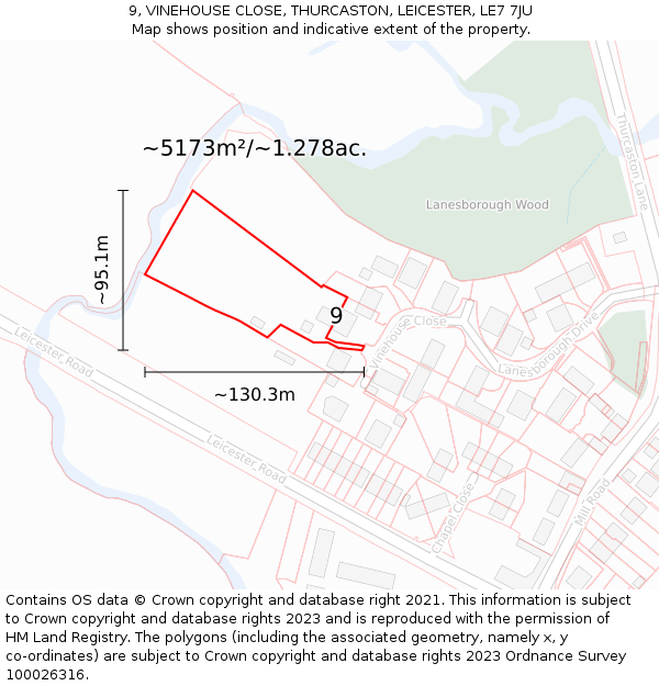 9, VINEHOUSE CLOSE, THURCASTON, LEICESTER, LE7 7JU: Plot and title map