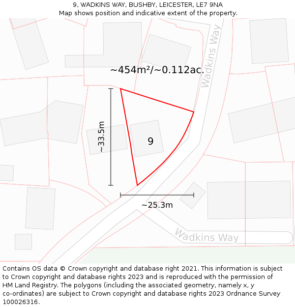 9, WADKINS WAY, BUSHBY, LEICESTER, LE7 9NA: Plot and title map