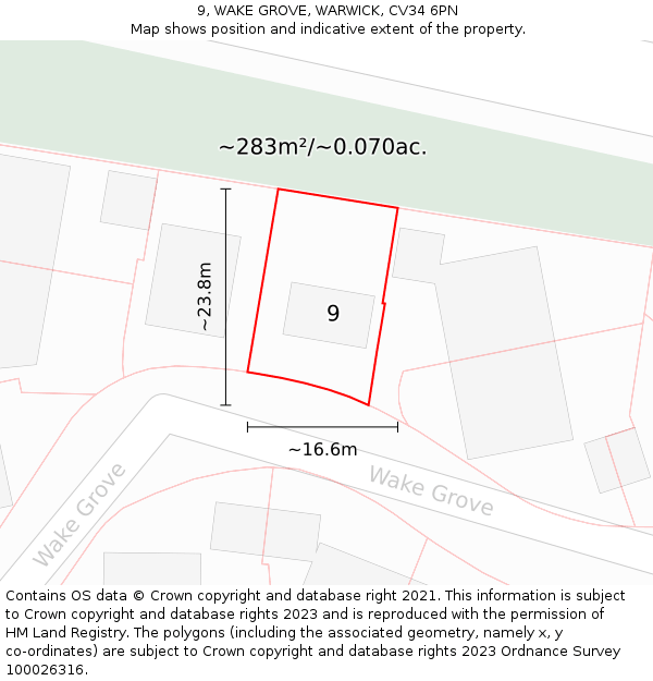 9, WAKE GROVE, WARWICK, CV34 6PN: Plot and title map