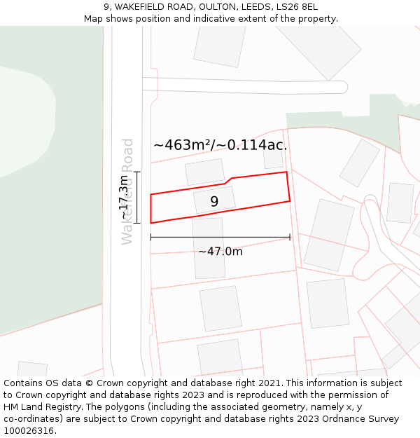 9, WAKEFIELD ROAD, OULTON, LEEDS, LS26 8EL: Plot and title map