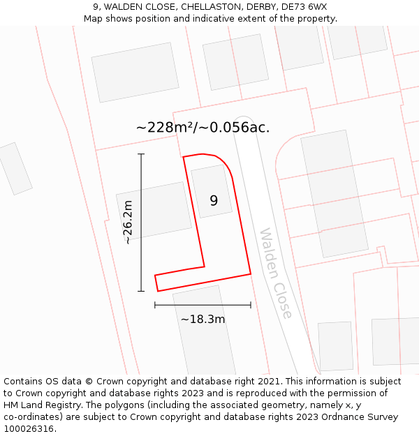 9, WALDEN CLOSE, CHELLASTON, DERBY, DE73 6WX: Plot and title map