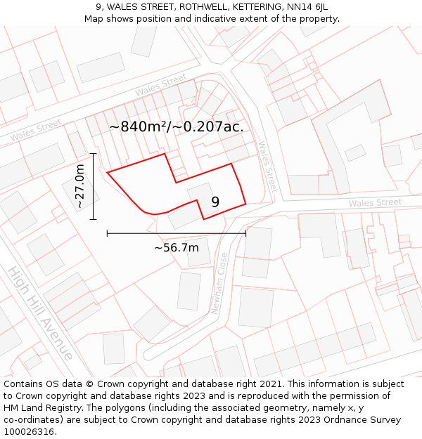 9, WALES STREET, ROTHWELL, KETTERING, NN14 6JL: Plot and title map