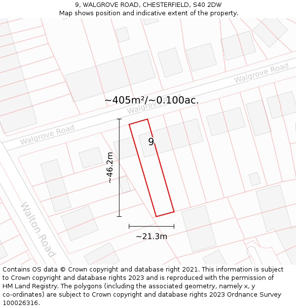 9, WALGROVE ROAD, CHESTERFIELD, S40 2DW: Plot and title map