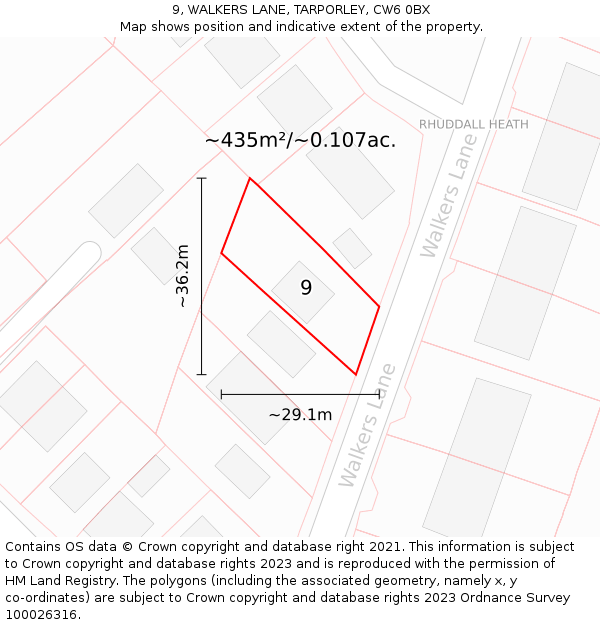 9, WALKERS LANE, TARPORLEY, CW6 0BX: Plot and title map