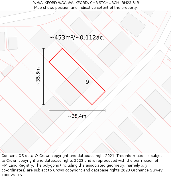 9, WALKFORD WAY, WALKFORD, CHRISTCHURCH, BH23 5LR: Plot and title map