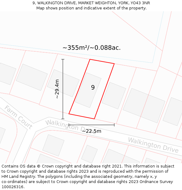 9, WALKINGTON DRIVE, MARKET WEIGHTON, YORK, YO43 3NR: Plot and title map