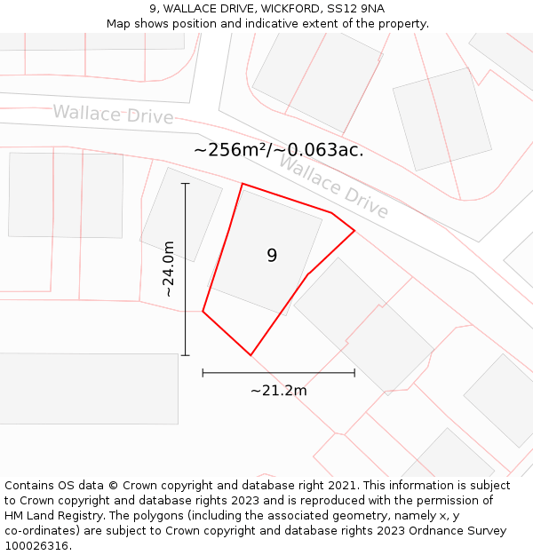 9, WALLACE DRIVE, WICKFORD, SS12 9NA: Plot and title map