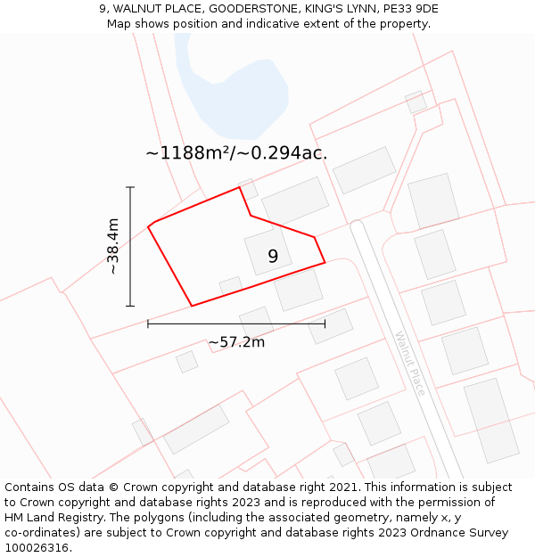 9, WALNUT PLACE, GOODERSTONE, KING'S LYNN, PE33 9DE: Plot and title map