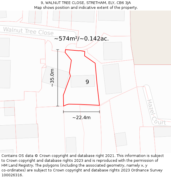 9, WALNUT TREE CLOSE, STRETHAM, ELY, CB6 3JA: Plot and title map