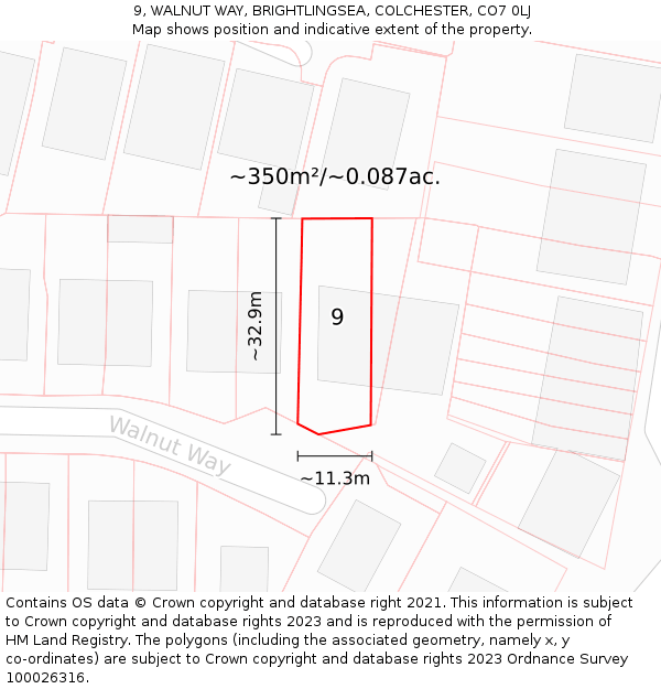 9, WALNUT WAY, BRIGHTLINGSEA, COLCHESTER, CO7 0LJ: Plot and title map