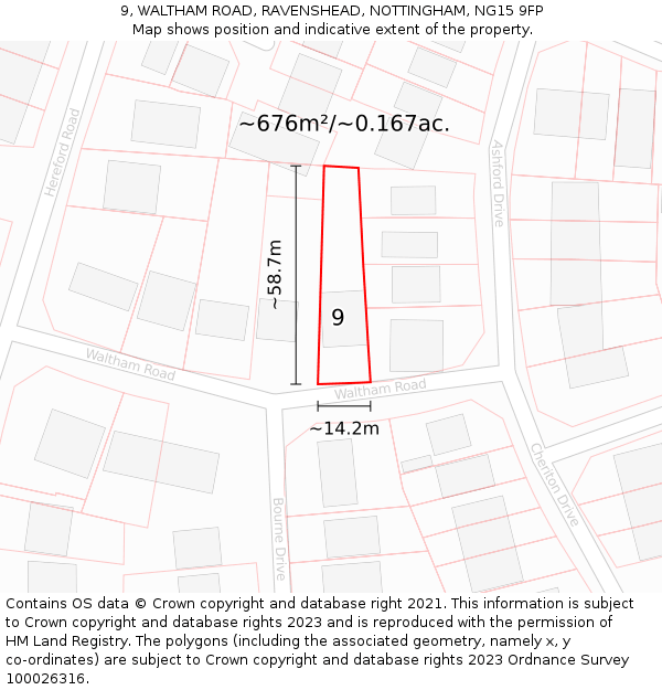 9, WALTHAM ROAD, RAVENSHEAD, NOTTINGHAM, NG15 9FP: Plot and title map