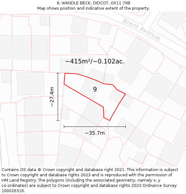 9, WANDLE BECK, DIDCOT, OX11 7XB: Plot and title map