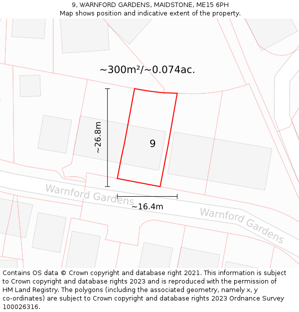 9, WARNFORD GARDENS, MAIDSTONE, ME15 6PH: Plot and title map