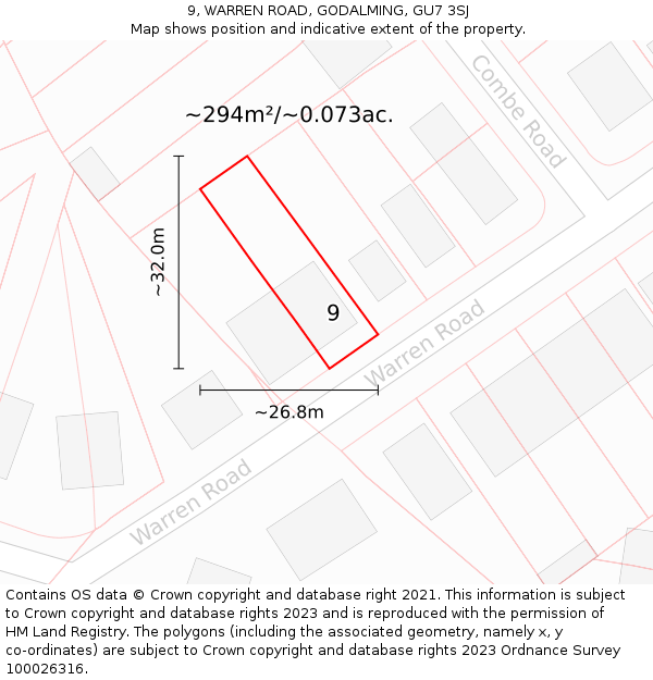 9, WARREN ROAD, GODALMING, GU7 3SJ: Plot and title map