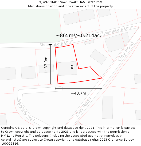 9, WARSTADE WAY, SWAFFHAM, PE37 7NX: Plot and title map