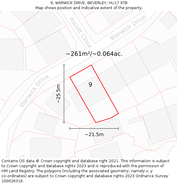 9, WARWICK DRIVE, BEVERLEY, HU17 9TB: Plot and title map