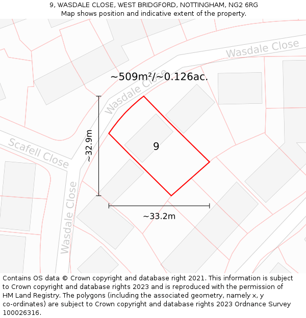 9, WASDALE CLOSE, WEST BRIDGFORD, NOTTINGHAM, NG2 6RG: Plot and title map