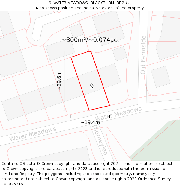 9, WATER MEADOWS, BLACKBURN, BB2 4UJ: Plot and title map