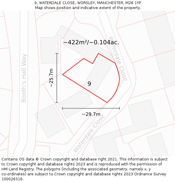 9, WATERDALE CLOSE, WORSLEY, MANCHESTER, M28 1YP: Plot and title map