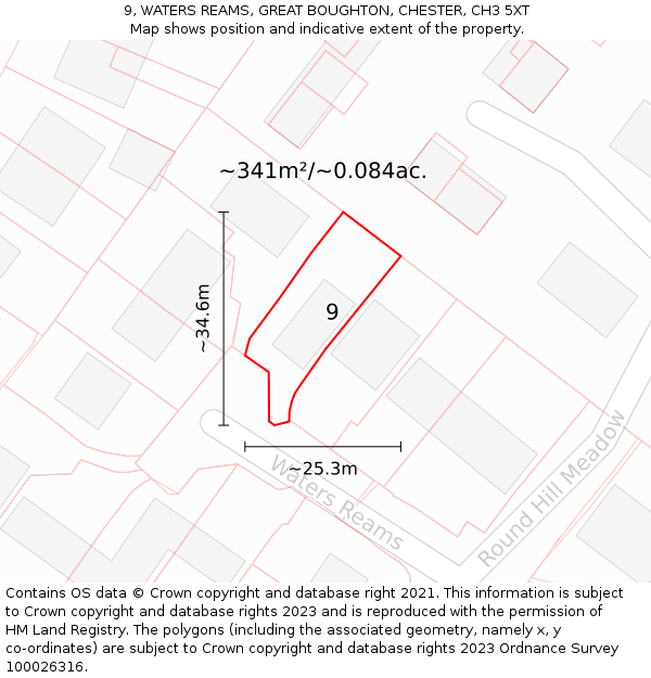 9, WATERS REAMS, GREAT BOUGHTON, CHESTER, CH3 5XT: Plot and title map