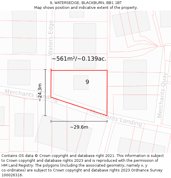 9, WATERSEDGE, BLACKBURN, BB1 1BT: Plot and title map