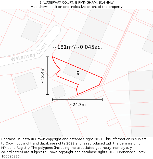 9, WATERWAY COURT, BIRMINGHAM, B14 4HW: Plot and title map