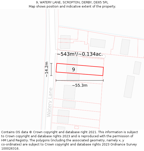 9, WATERY LANE, SCROPTON, DERBY, DE65 5PL: Plot and title map